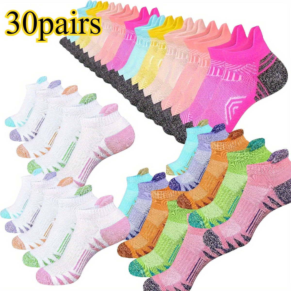 TEMU 15/30/45 Pairs Men's Spring Summer Thin Ankle Socks, Moisture Wicking Athletic Running Socks, Multi Color Bulk For Daily Workout, Suitable For