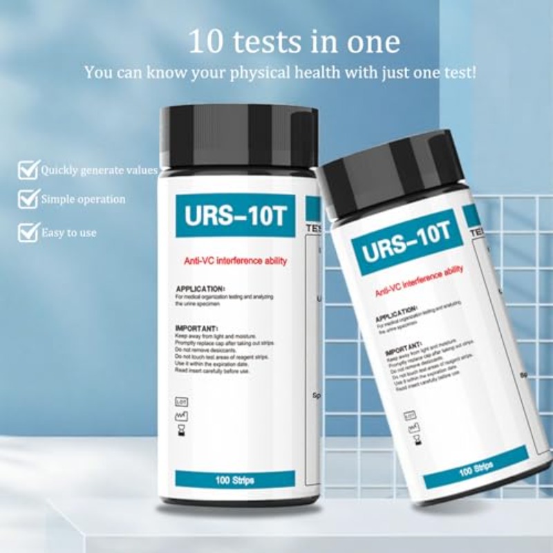 100pcs URS-10T Urine Test Strips Kit - Grade UTI Test Strips for home Use with Nitrite, pH & WBC Monitoring, Ketone Body Testing for Diabetic Care, Kidney Health, and Ketosis Tracking - Rapid Results with Color Chart