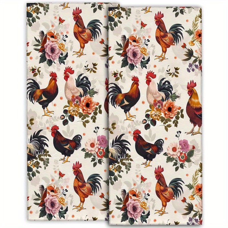 

2 Sets 18*26 Inch Cute Rooster Hand Towel Soft Farmhouse Towel Set With Chicken Floral Pattern, Rustic Bathroom, Hotel Decor Gift