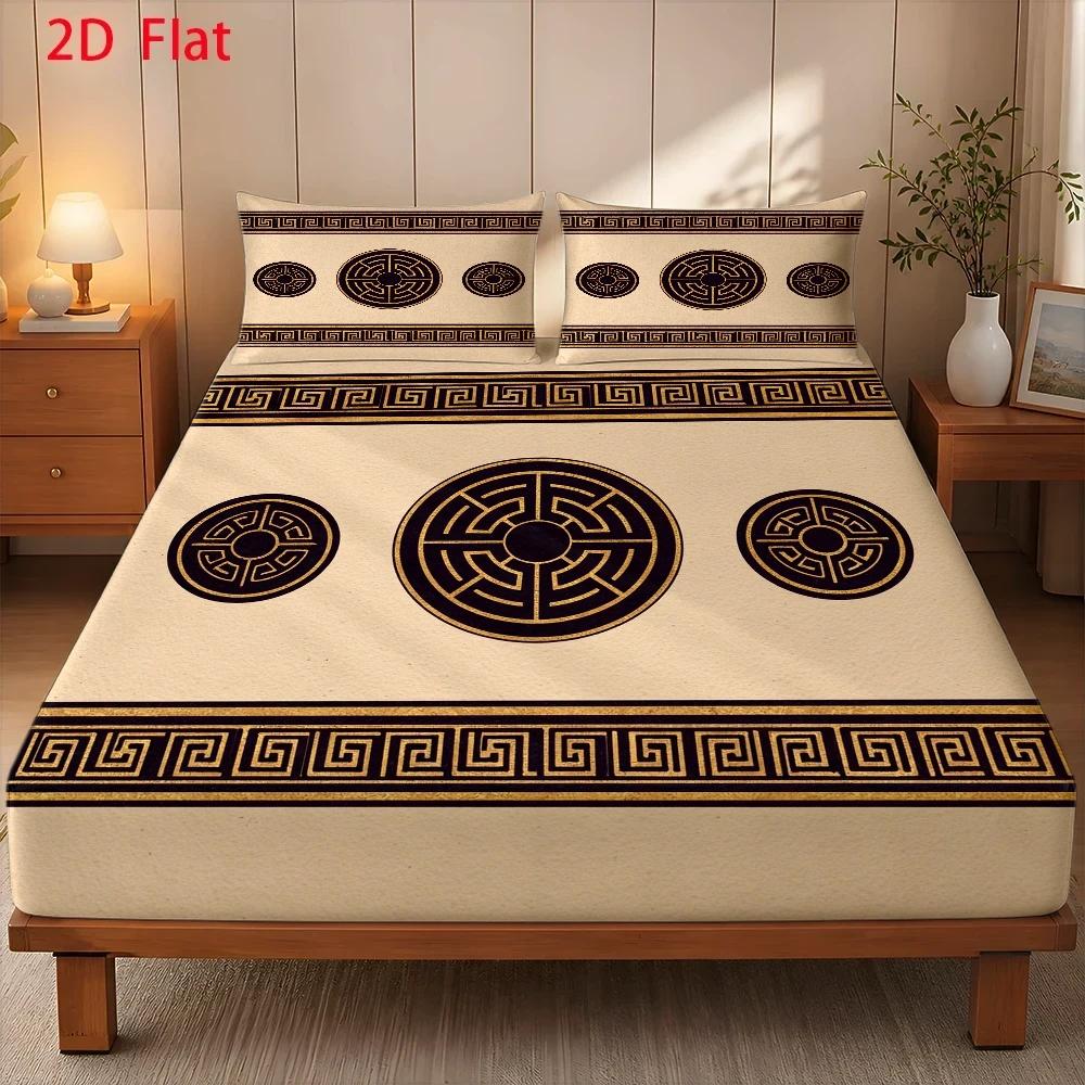 TEMU 3pcs Mattress Protector Set, 1 Fitted Sheet   2 Pillowcases, No Filling, Labyrinth Pattern, Neoclassical Style, Suitable For , Machine Washable,