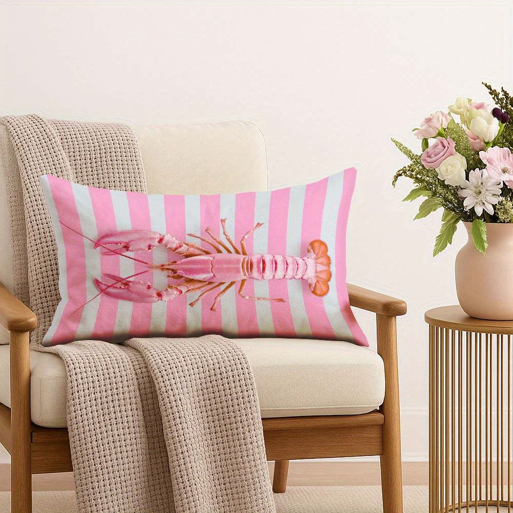 E-shop 1 Stück Hummer auf weißem Streifenhintergrund Dekorative Kissenhülle 12x20 Zoll/30x50 cm Weicher Kurzflor Samt Kissenbezug für Wohnzimmer