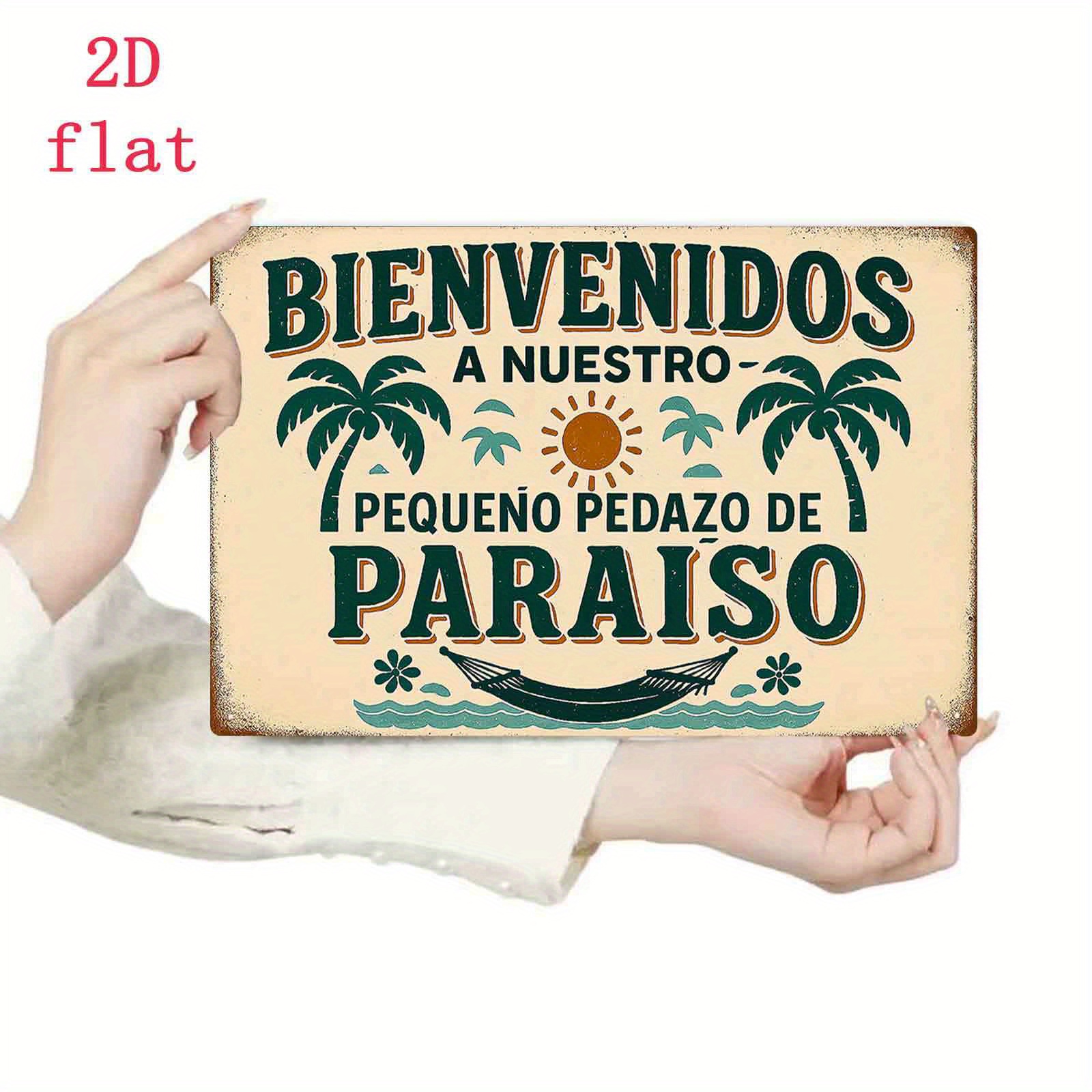 TEMU Letrero de pared de madera vintage 2D con temática española "Bienvenidos a pequeño paraíso" - Adecuado para decoración del hogar y , panel
