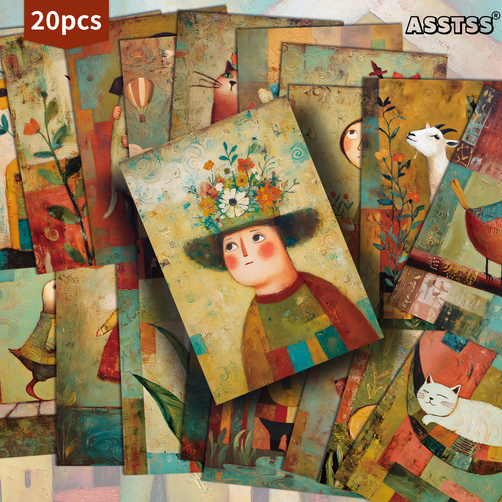 TEMU 20-pack Asstss Spring Art Gift Card - 4x6 Inches Junk Journal Paper Classic Pinup Illustrations Collectible Decorative Painting Cards For