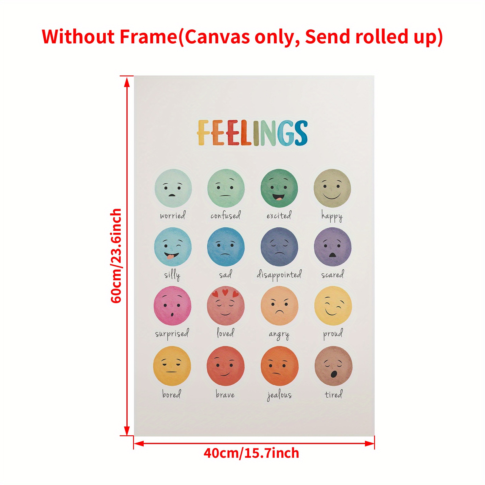 TEMU 1pc Feelings Chart Poster - Emotional Intelligence Tool Names (e.g. Happy, Sad, Angry, ) - Relax Office, Classroom, Home Decor - Educational