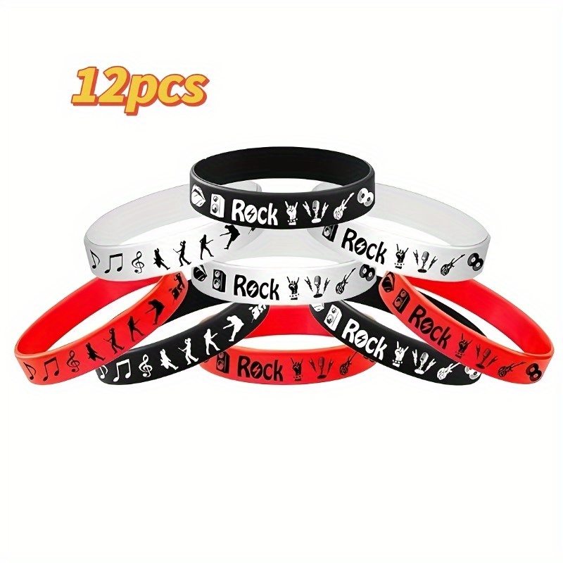 Parliky 50pcs Festival Bracelets - Silicone Music Note Wristbands For Concerts, Parties, Events (White)
