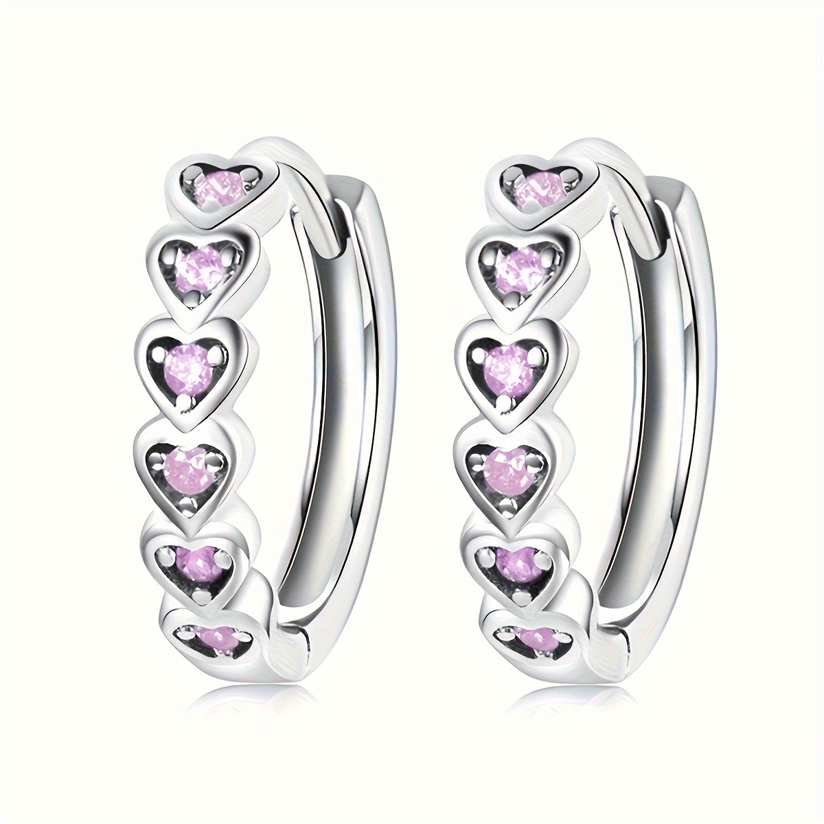 Women's Multicolor Synthetic Gemstone Heart Hoop Earrings, Petite
