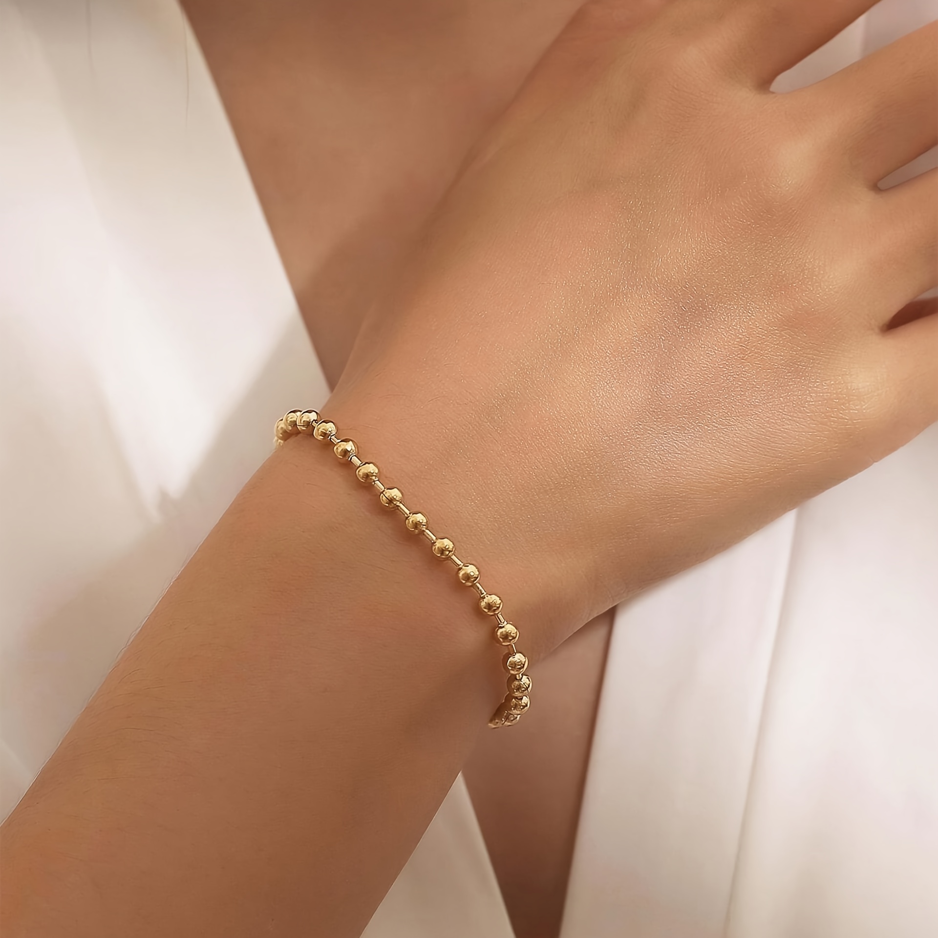 Image of 1pc Stainless Steel Bead Chain Bracelet - Waterproof & -resistant 316 Steel, Elegant Small Bead Wedding/christmas Gift For Women &, Wearable Dainty Chain For Special Occasions & Daily