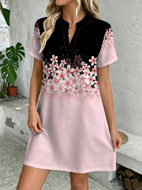 öğe resmi yeni avrupa ve amerikan tarzı kadın moda günlük elbise, i̇lkbahar/yaz kiraz çiçeği desenli dijital baskılı elbise, günlük rahat elbise, trend ve çok yönlü moda etek