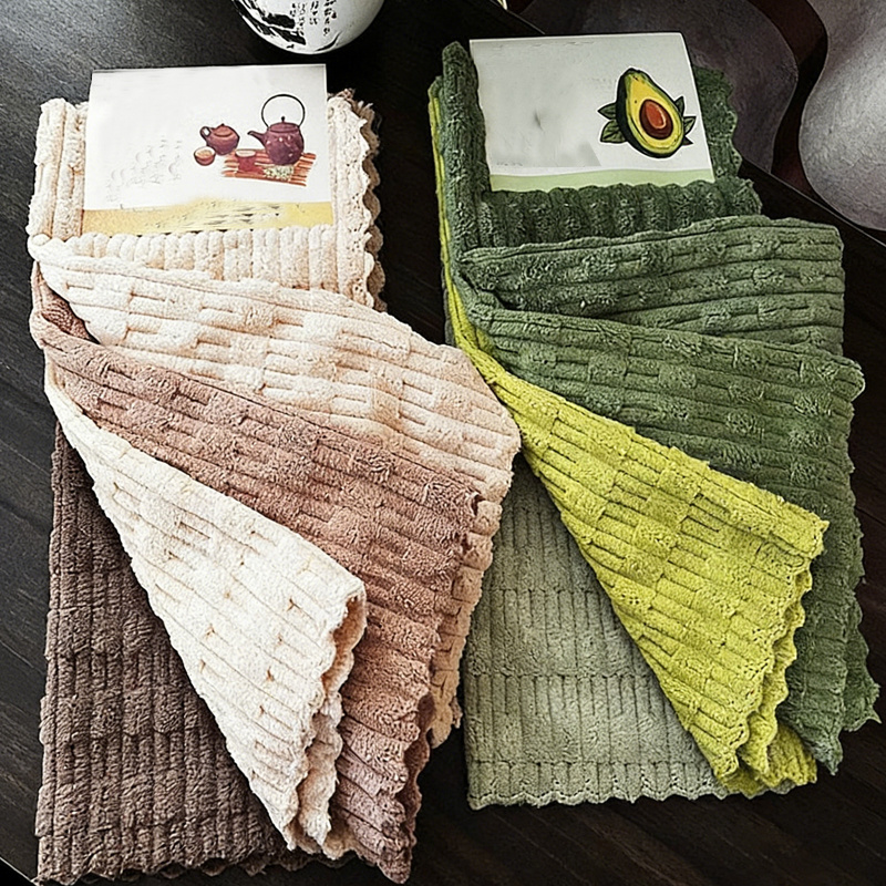 4 buc, Cârpă de vase cu broderie cafea, Cârpă de curățare cu uscare rapidă, Prosop de bucătărie îngroșat și mărit, Moale și respirabil, Potrivit pentru prosoape de baie, Discuri de lustruit mașina și frecare sticlă de vase. Șervețele pătrate reutilizabile, Aleatoriu