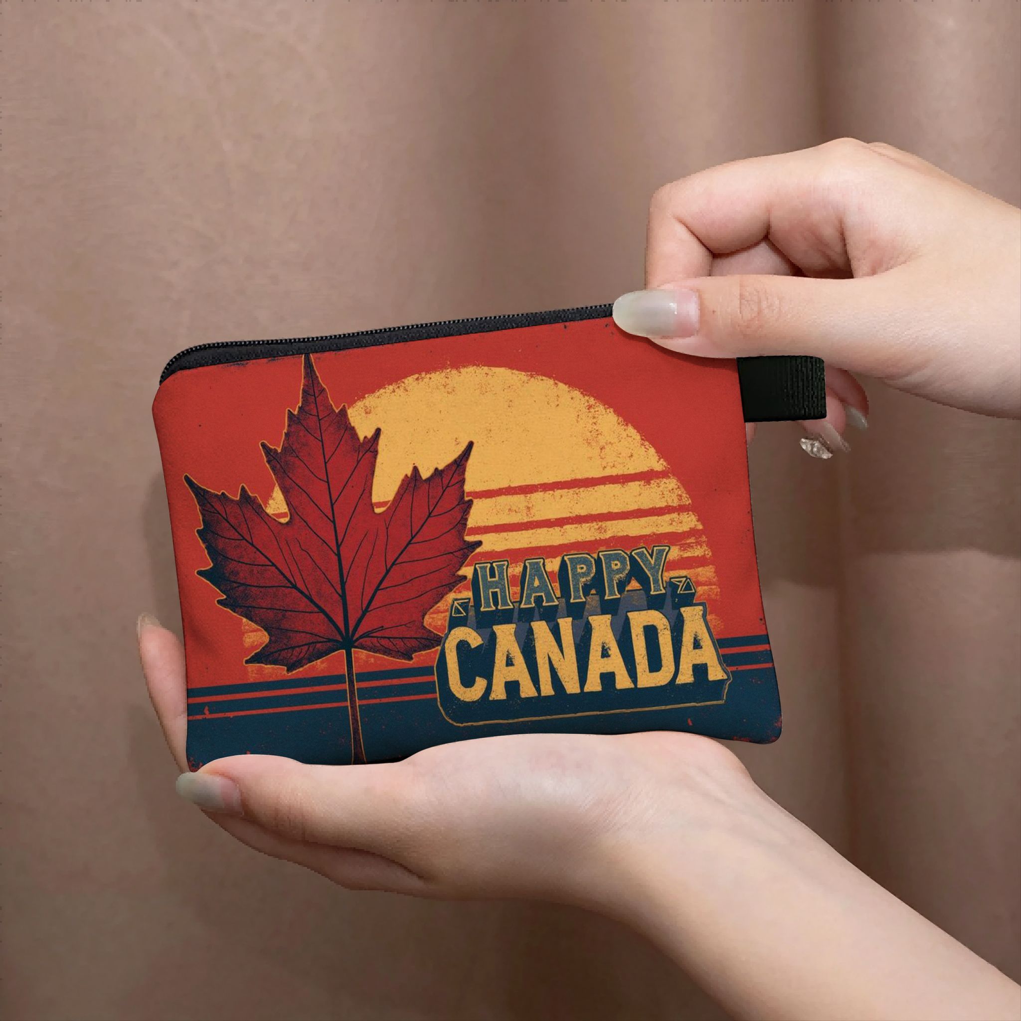 TEMU Canada-themed Maple Leaf Coin Purse Suitable For Canadian Souvenir Gift, Compact Zipper Wallet Organizer With Maple Leaf Print, Durable Travel