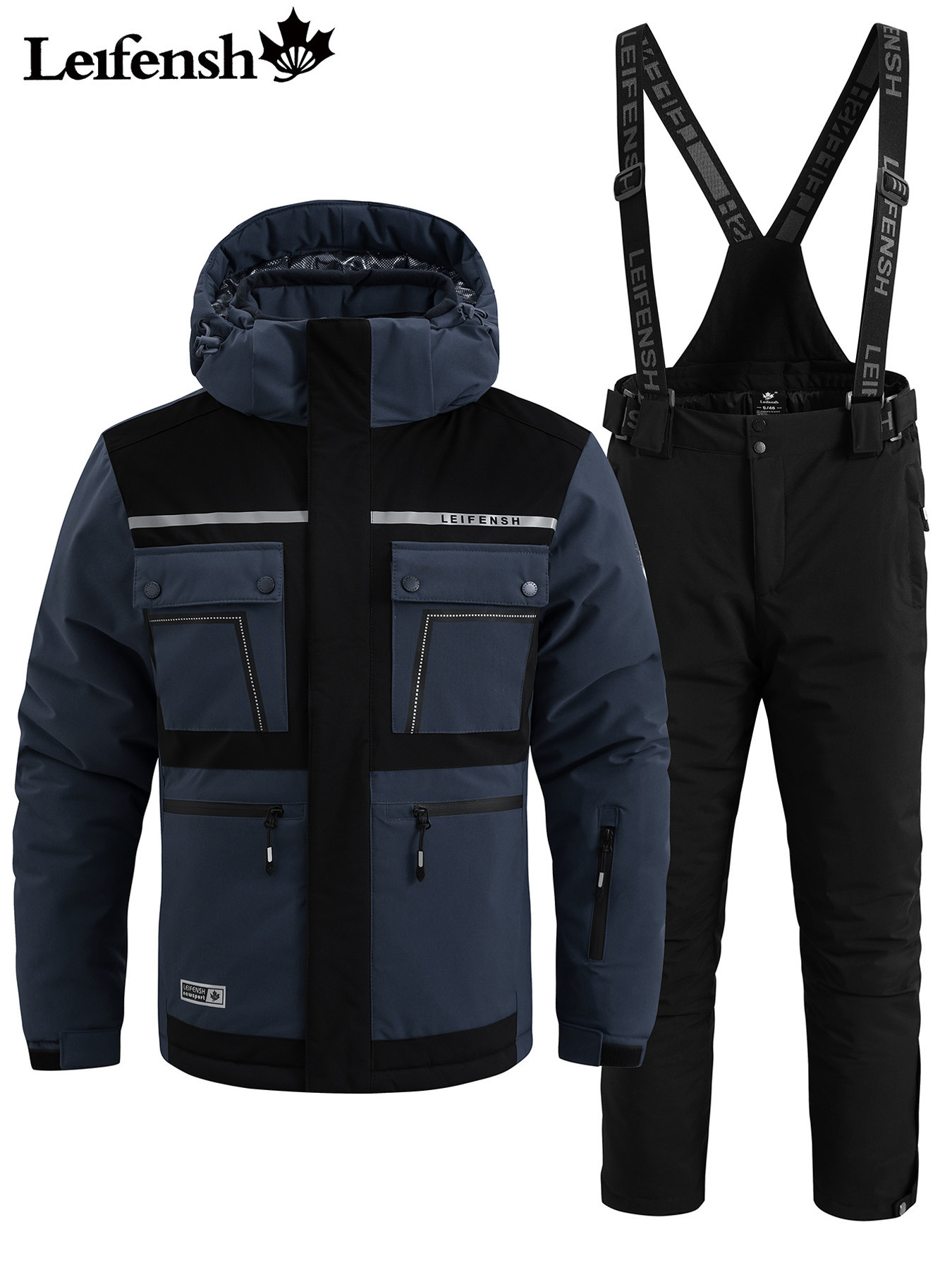 Men's Ski Jacket and Suit Set, 2pcs Windproof Snowboard Outfit