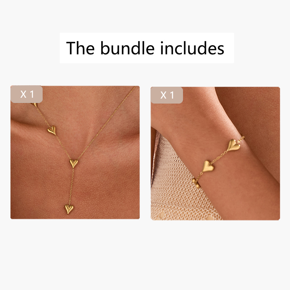 E-shop 2er-Set Herz Edelstahl Herzförmiges Schmuckset (Halskette + Armband) - Böhmischer Vintage-Stil, Alltagskleidung, Vermittelt Wärme als Geschenk,