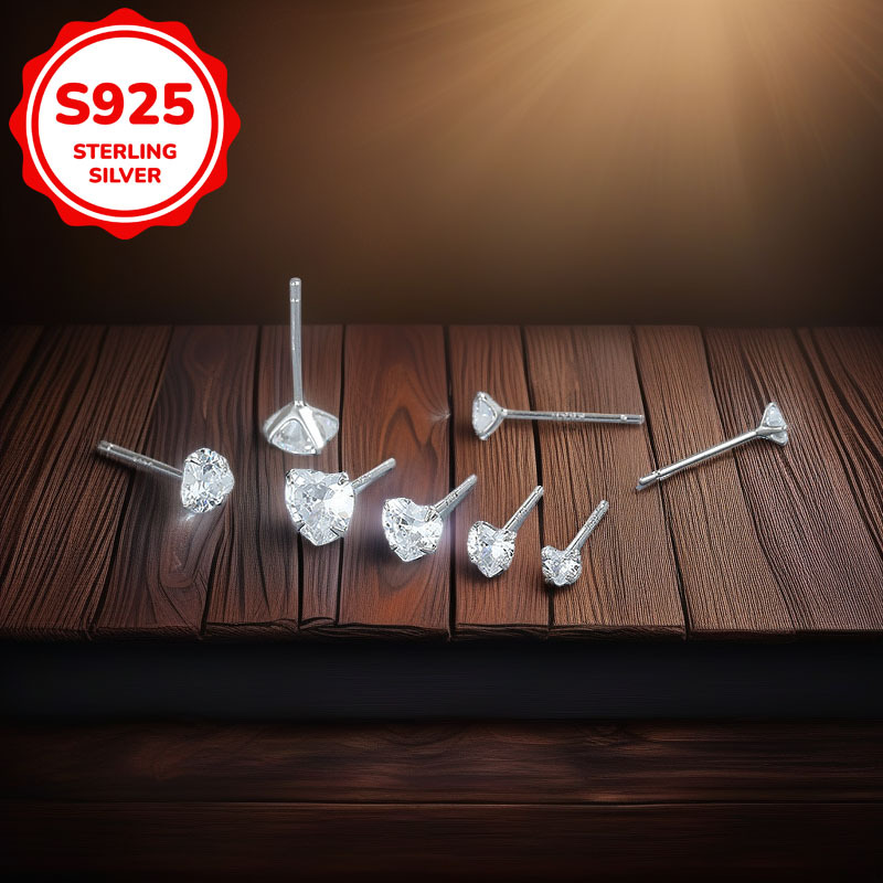 3pc Women's Love Heart Stud Earrings Set