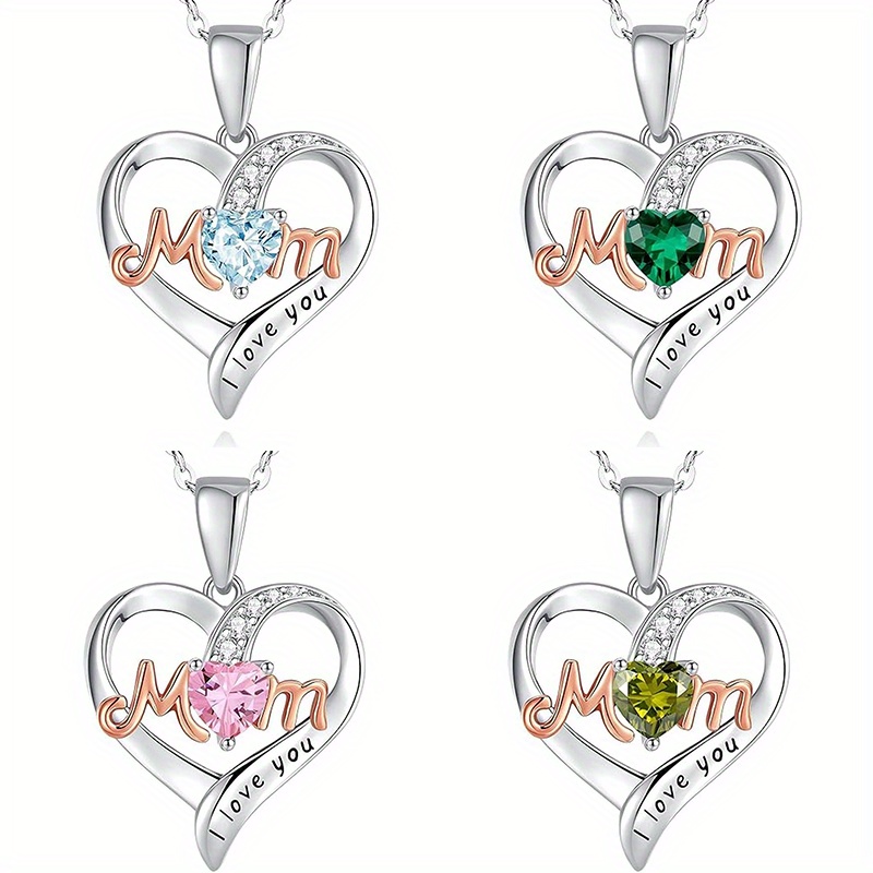 TEMU 4pcs/set Elegant And Fashionable Love Mom I Love You Pendant Necklace Valentine's Day Anniversary Gift Birthday Party Jewelry Gift