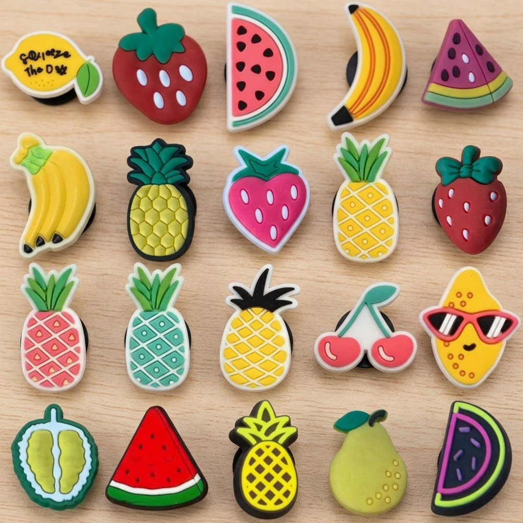 TEMU Lot de 20 breloques assorties de fruits mélangés colorés pour sabots, accessoires décoratifs en PVC pour sandales, fête des fruits d'été