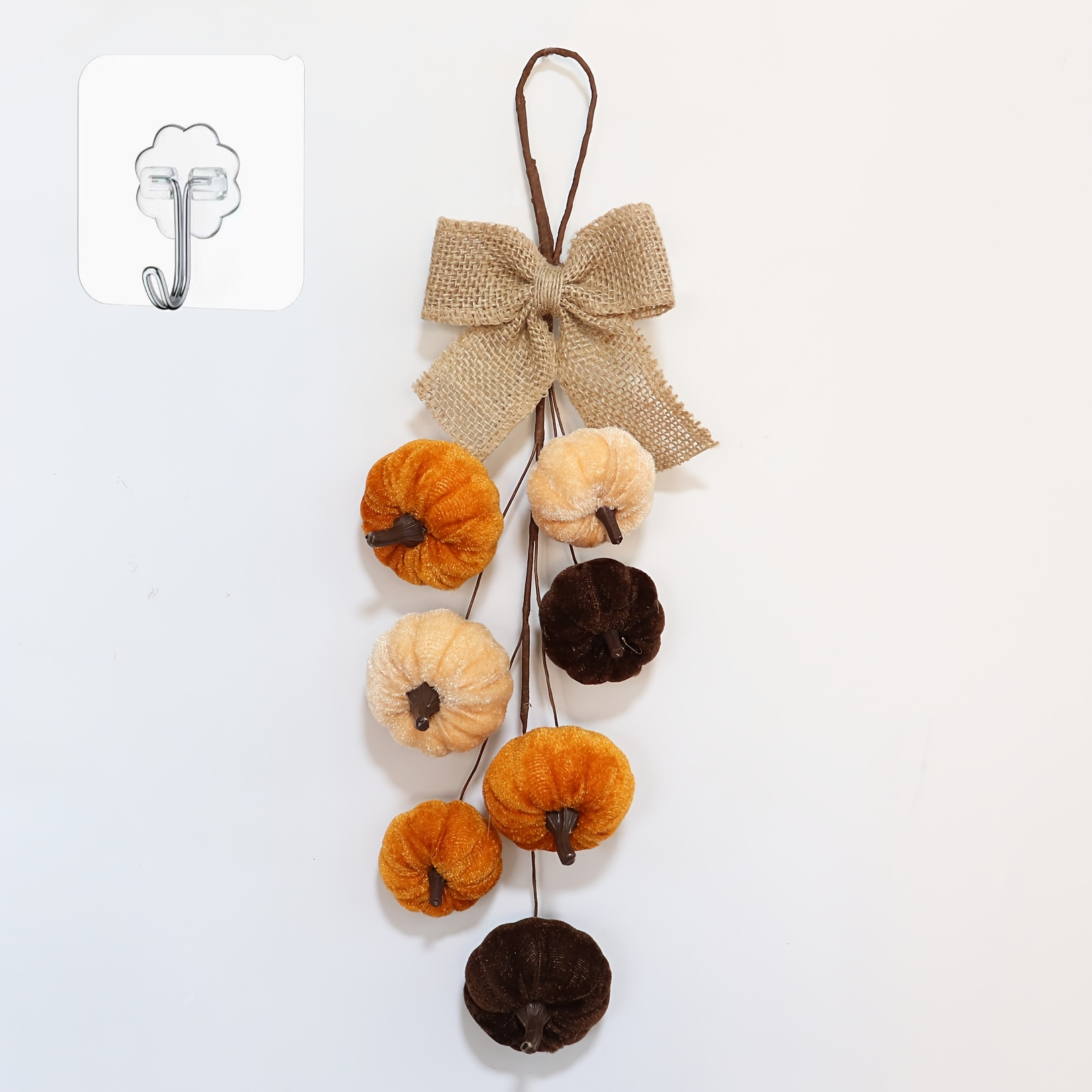 TEMU Artificial Fabric Pumpkin Wall Hanging With Hook, Autumn Home Farmhouse Harvest Thanksgiving Window And Door Decor, Suitable For Fall, Holiday,