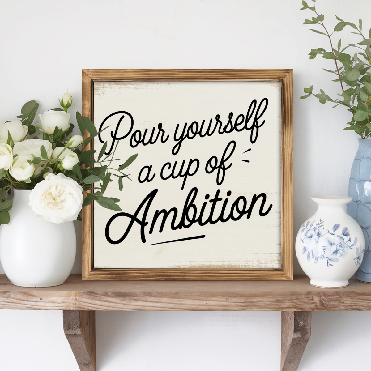 

1pc Classic Wooden Sign, "pour Yourself A Cup Of ", Farmhouse , 8x8 Inch, With No Electricity Or Battery Needed, For Home, Living Room, Bedroom, Bathroom Decor, Housewarming & Christmas Gift