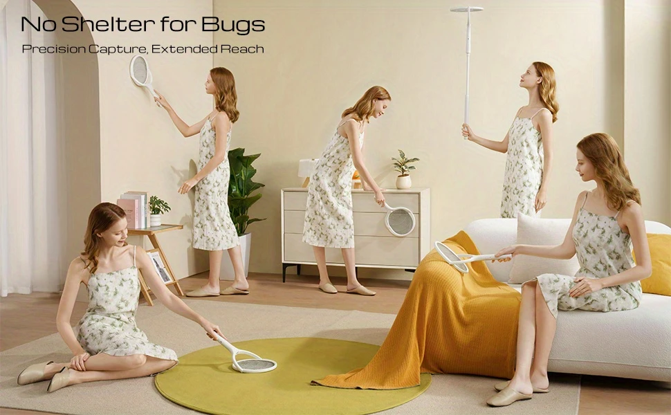 electric fly swatter with a rotating head rechargeable design and telescopic extension for indoor use effective against bugs and mosquitoes details 0