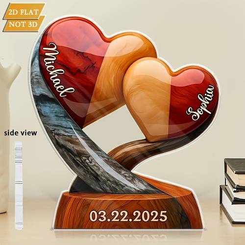 2d flat personalized couples name plaque custom photo text suitable for home decor anniversary valentines gift with names initials date heart themed tabletop acrylic for husband wife wedding or wedding anniversary present