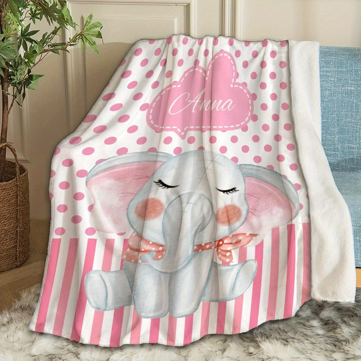 Personalized Elephant Blanket with Custom Name
