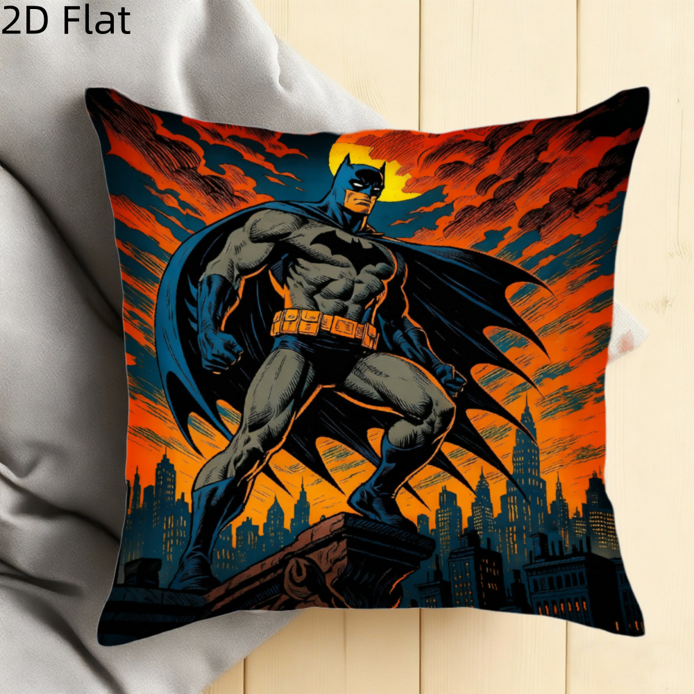 TEMU 2d Flat 1pc Comic Batman Short Plush Pillow Cover Superhero Pillow Case Cushion Cover Double-sided Printing Zipper Closure Sofa Living Room
