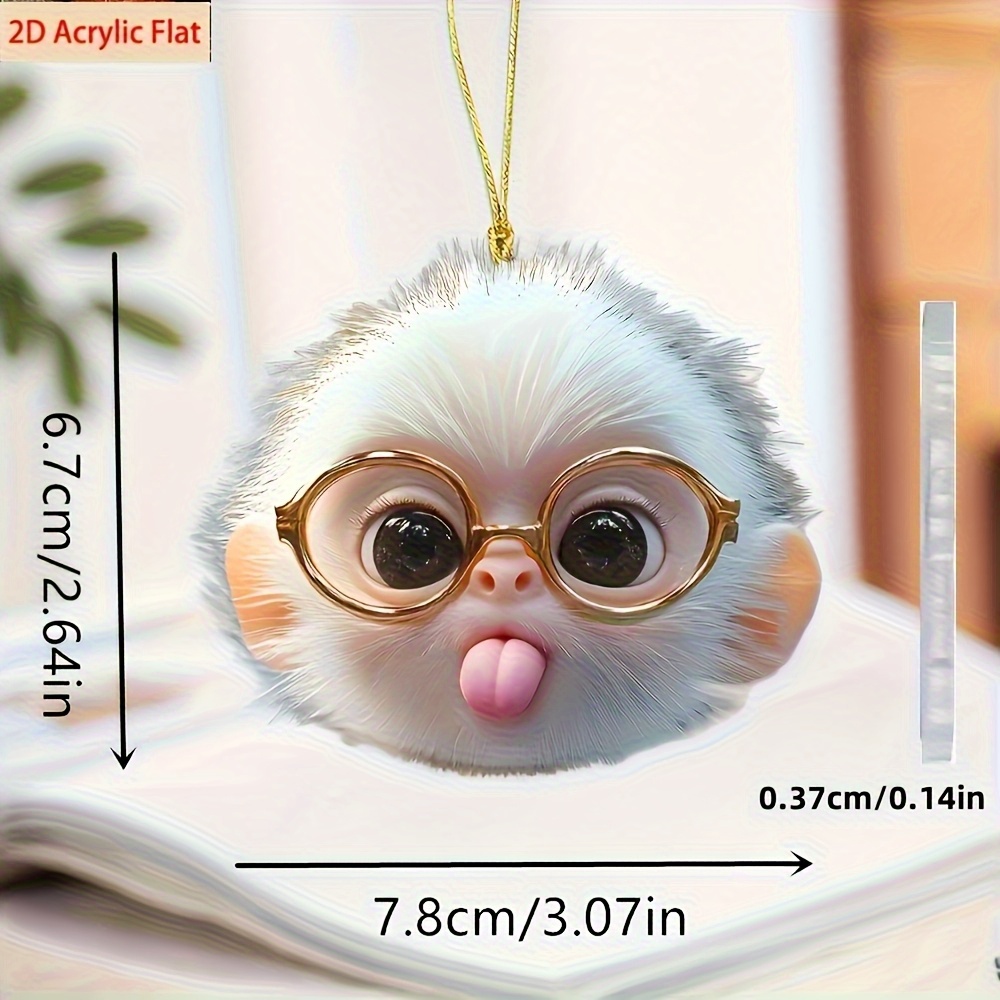 TEMU 2d Flat, A Cute Monkey Wearing Glasses For Car Rearview Mirror Hanging Decoration- Adorable Backpack Decoration Suitable For Halloween, Father's Day, , Valentine's Day, Christmas Gifts
