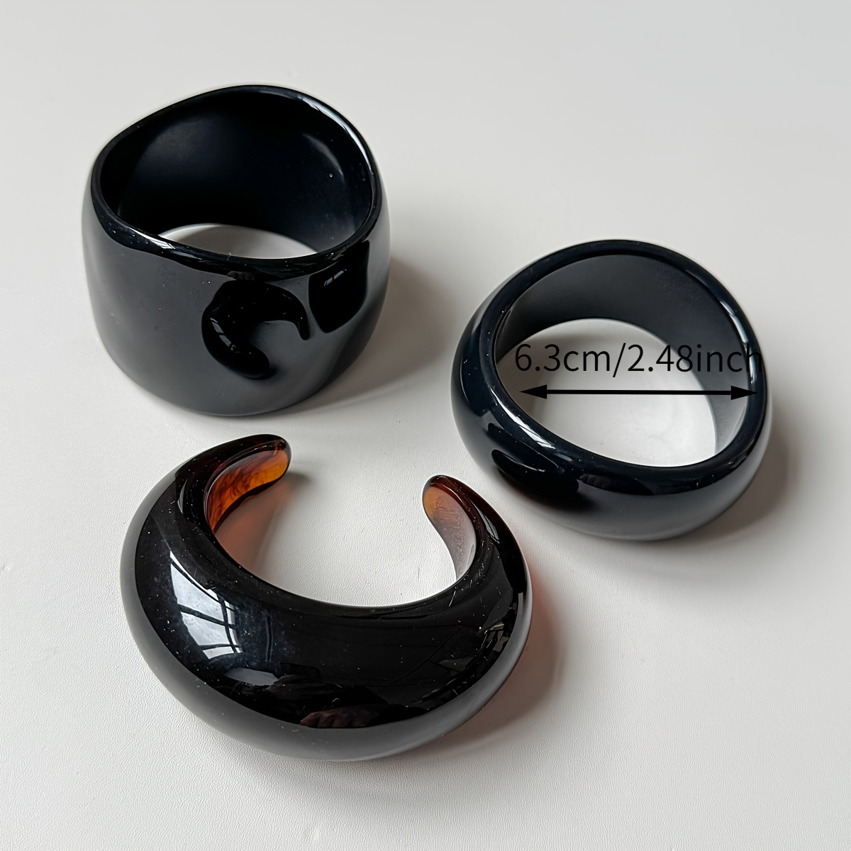 3pcs Black Resin Bracelet Set, Minimalist Collection