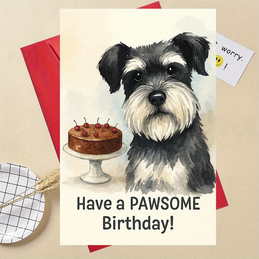 TEMU 1pc Funny Dog Birthday Card - Cute Schnauzer Design, Perfect Gift For Dog Lovers, Or Family, Ideal For Pet Owners And Animal-themed Parties