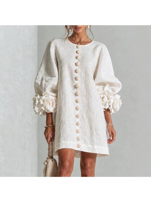 autumn floral lantern sleeve loose dress