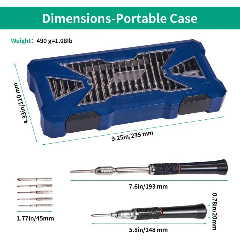 55-in-1 precision screwdriver set with magnetic tips & ergonomic non-slip grip - heavy-duty magnetic driver, compact case for electronics repair, watch, computer, jewelry, smartphone, tablet, camera, gaming console - professional & diy tool kit for hobbyists, technicians, mechanics - no power required, small screwdriver, screwdriver all in one, pocket screwdriver, flat screwdriver, watch repair, computer maintenance, portable design, highstrength bits, 3x life, durable Product details 1