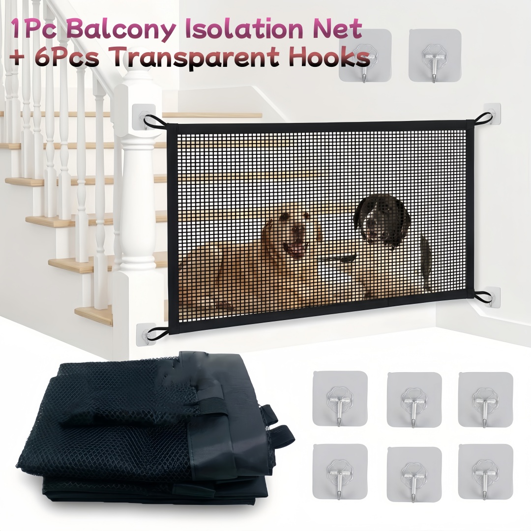 TEMU Portable Dog Gate Suitable For - Transparent Adhesive Hooks & Barrier, Installation, Removable Safety Fence Panel For Stairs, Doorways, Balcony
