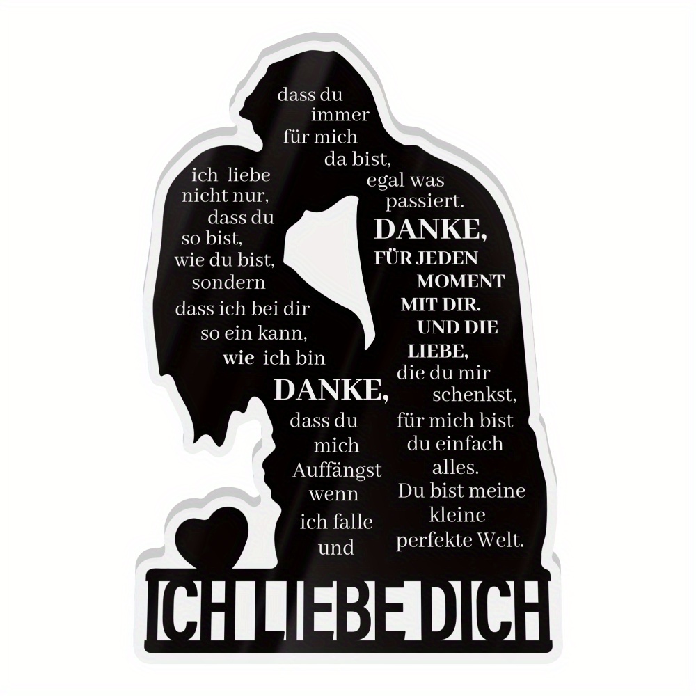 2d Flat, 2d Flat Putuo Decor 1pc German Acrylic Sign Table Decor, "ich Liebe Dich" – , But For Who , Desktop Decoration For Home Room, Gift For Wife Or Husband, 2d Flat