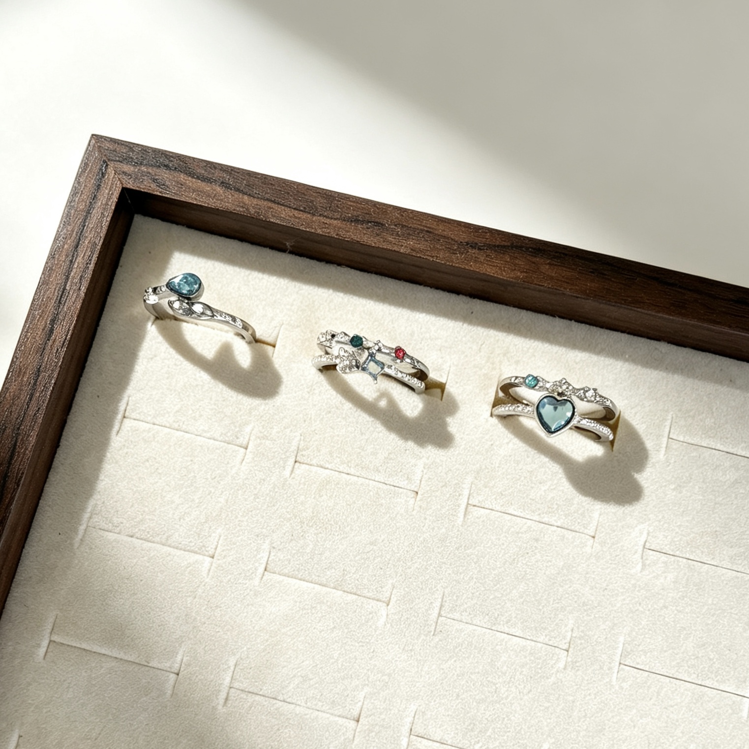 3pcs Blue Heart-Shaped Adjustable Ring Set