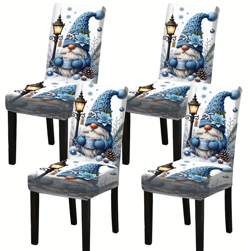 Image of 2d Flat Print 4/6pcs Stretch Dining Chair Covers, Gnome Pattern Chair Covers, Holiday Dining Chair Decorative Protective Covers, Chair Protectors, Home Decor, 2d Flat