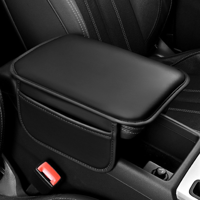 TEMU 1pc - Car Center Console Armrest, Pu Leather Pu Pu Leather Car Armrest Pad, With 2 Storage Bags, Comfortable Armrest Box Cover Pad, Universal Interior Accessories For Most Vehicles,