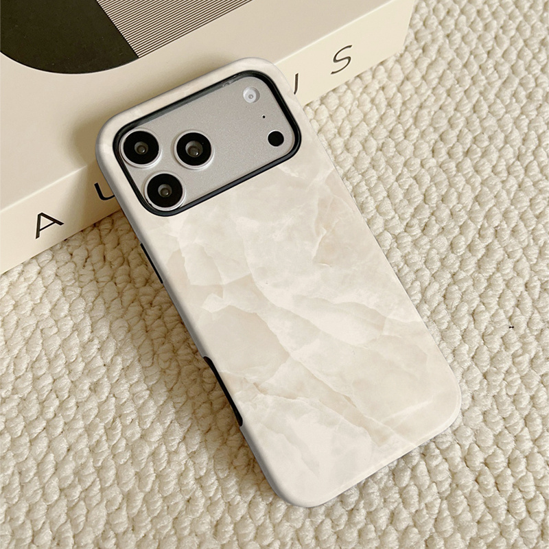 TEMU Phone Case: -proof, Minimalist, And Premium Cream-colored Natural Marble-patterned -one Film-coated Hard Tpu Material Phone Case. Suitable For