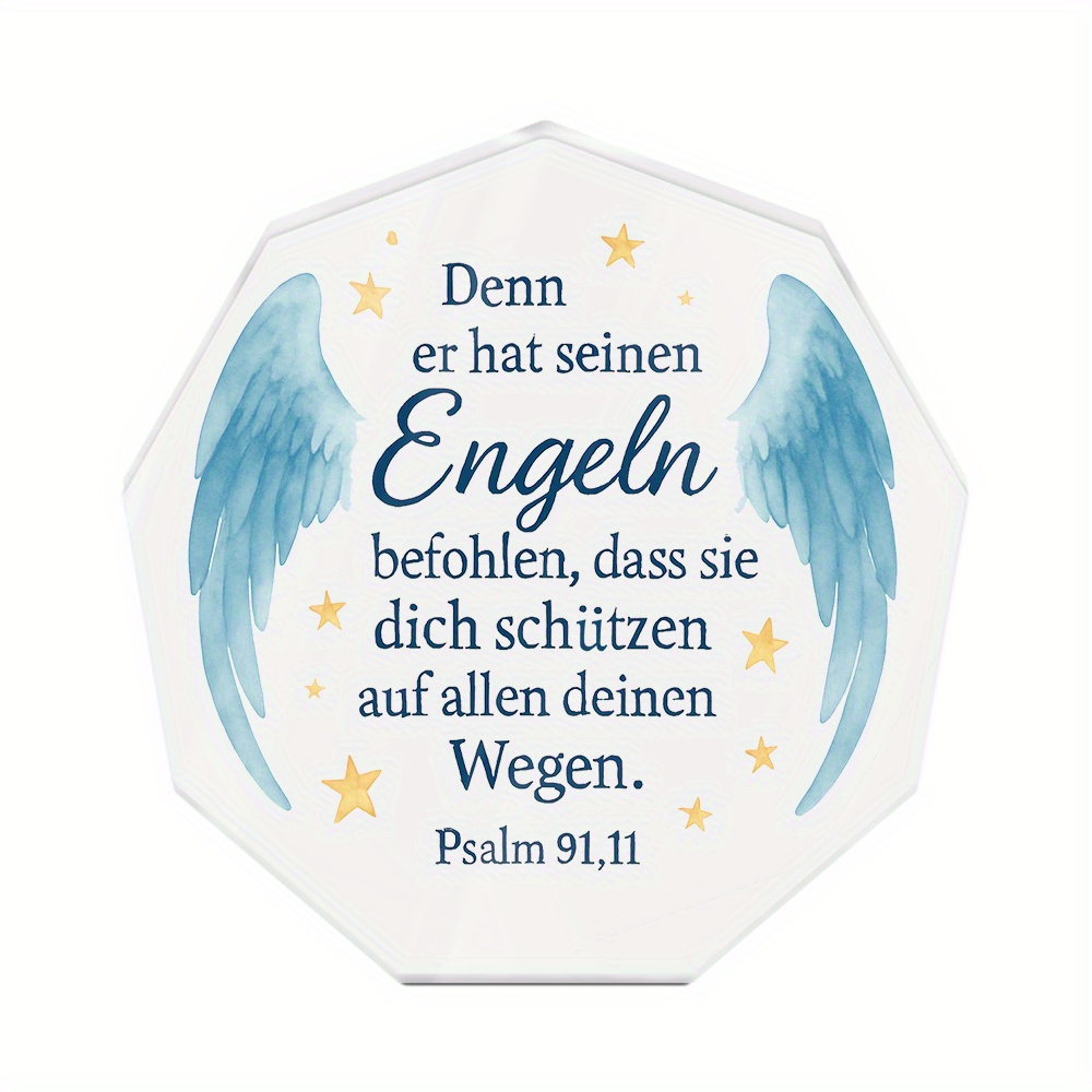 E-shop 2D Flat - [2D Flat] 3.94X3.94 Zoll, Putuo Dekoration . Deutsches Neunseitiges Acrylschild Tischdeko, "Für Er hat befohlen seinen Engeln", Heim