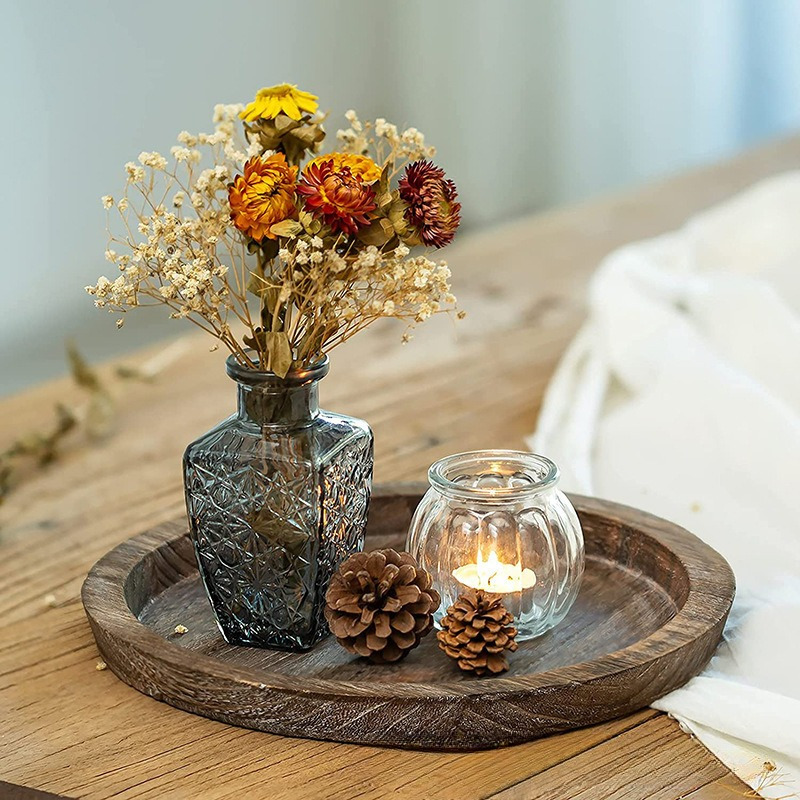 

Vintage Country Style Wooden Tray With Candle Holder - Decorative Storage For Aromatherapy, Tea, Desserts & Wedding Favors, Literary Ornaments, Miscellaneous Storage, Candy Tray