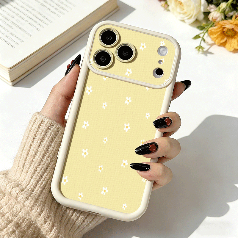 TEMU Phone Case - A Stylish Phone Case With A Yellow Background And Scattered White Daisies, Designed For Iphone 17/17 Pro Max/17 Air/16 Pro