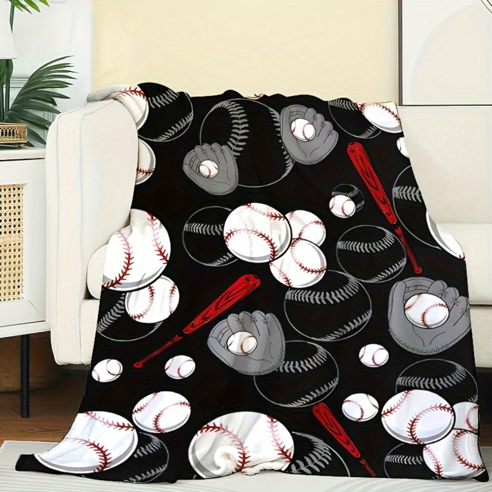 TEMU 1pc Baseball Blanket - Soft Cozy Flannel Throw With Vibrant Baseball Print, Machine Washable Gift For , Sports Fans & Home Decor