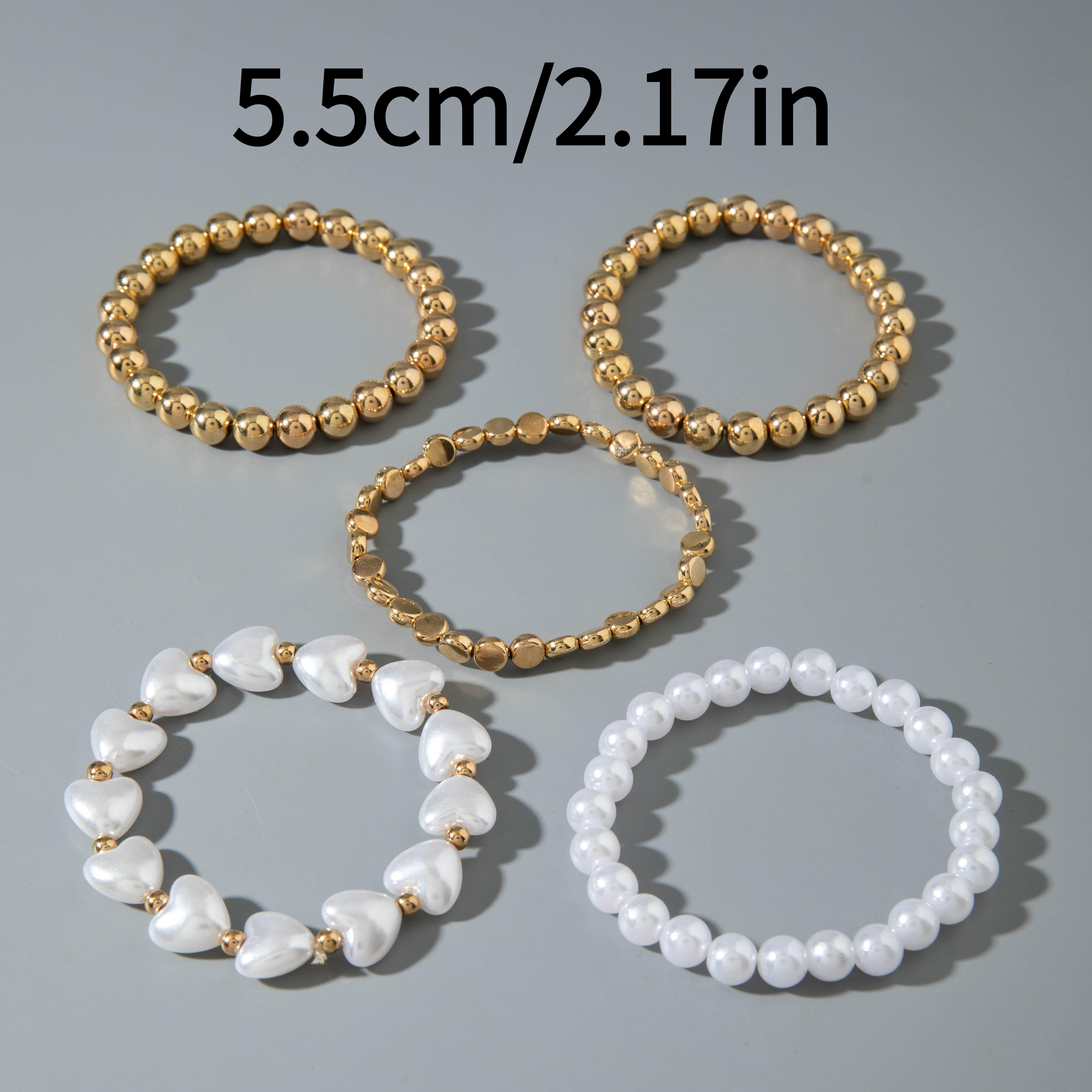 5pcs Women's Elegant Retro Plated Heart Bracelet Set, Stackable