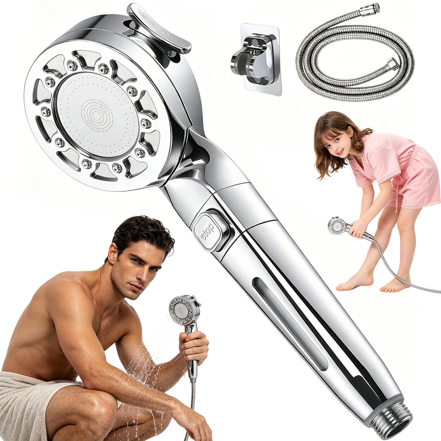 Wall-mounted Handheld Shower, 150cm Hose & Showerhead, Includes Adjustable Shower Bracket - Bathroom Accessory,for Shower Use Only