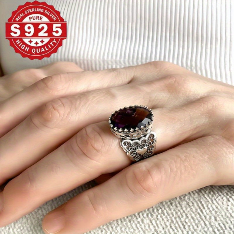 925 sterling silver   art heart   women cocktail ring handmade solid silver amethyst gemstone everyday use ring details 4