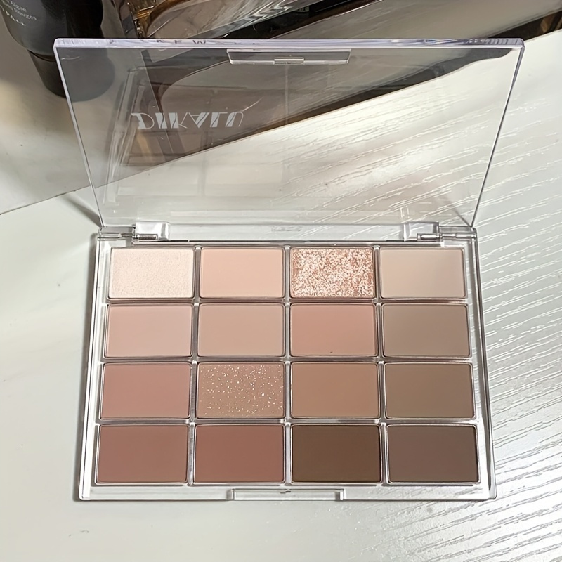 TEMU 16 Colors Gray And Brown Chocolate Eye Matte Thin And Glittering Earth Color Plain Makeup Light Eye Shadow To Create Natural Makeup