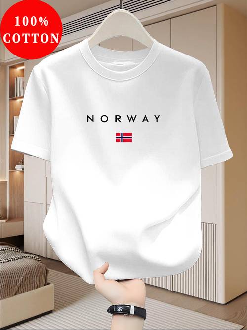 maglietta 100% cotone - t-shirt corta fit con design bandiera e della , t-shirt traspirante per abbigliamento casual, spiaggia - abbigliamento a tema norvegese