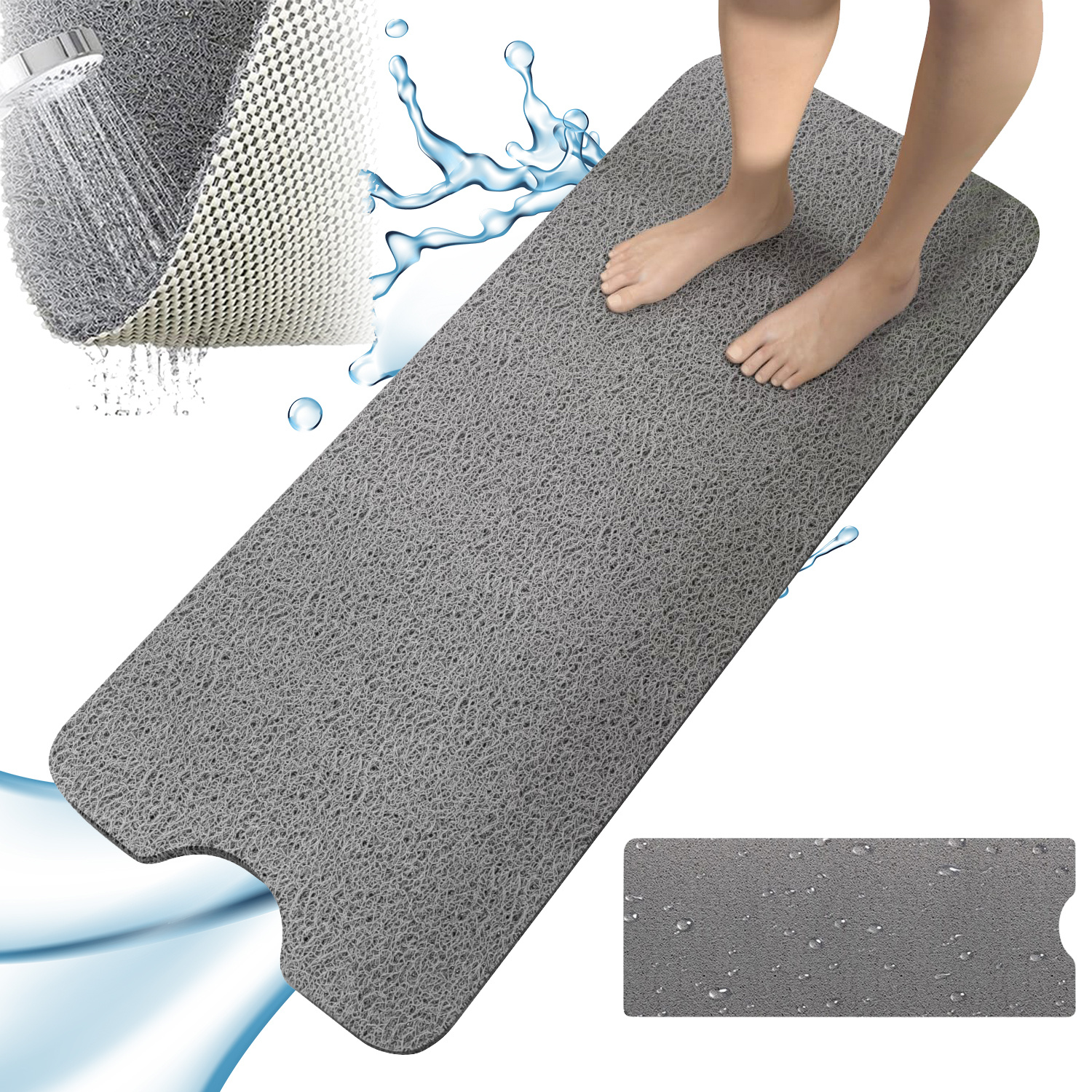 Image of 100 X 40 Cm Rectangular Shower Mat With Checkered Back Hollow Surface Non-slip Quick-drying, Massage Non-slip Mat For Shower