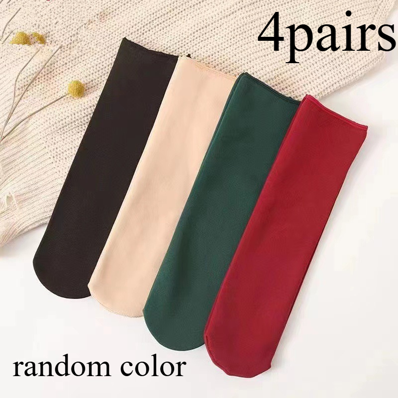 TEMU 4 Pairs - Women's Thickened Fleece Warm Mid-calf Socks, Cold-resistant Snow Socks, Anti-cold Floor Socks, Random Colors, Freezing-proof And
