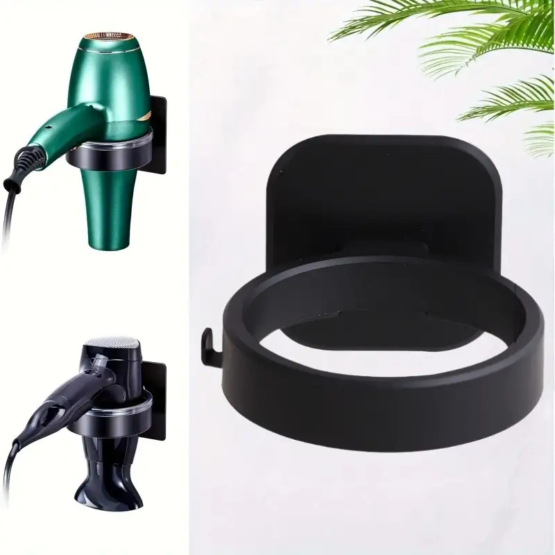 TEMU Wall-mounted Holder For Hair Dryers Without Drilling - A Bathroom Organizer Featuring Hooks, Designed To , Compatible With Edge Hair Dryers And