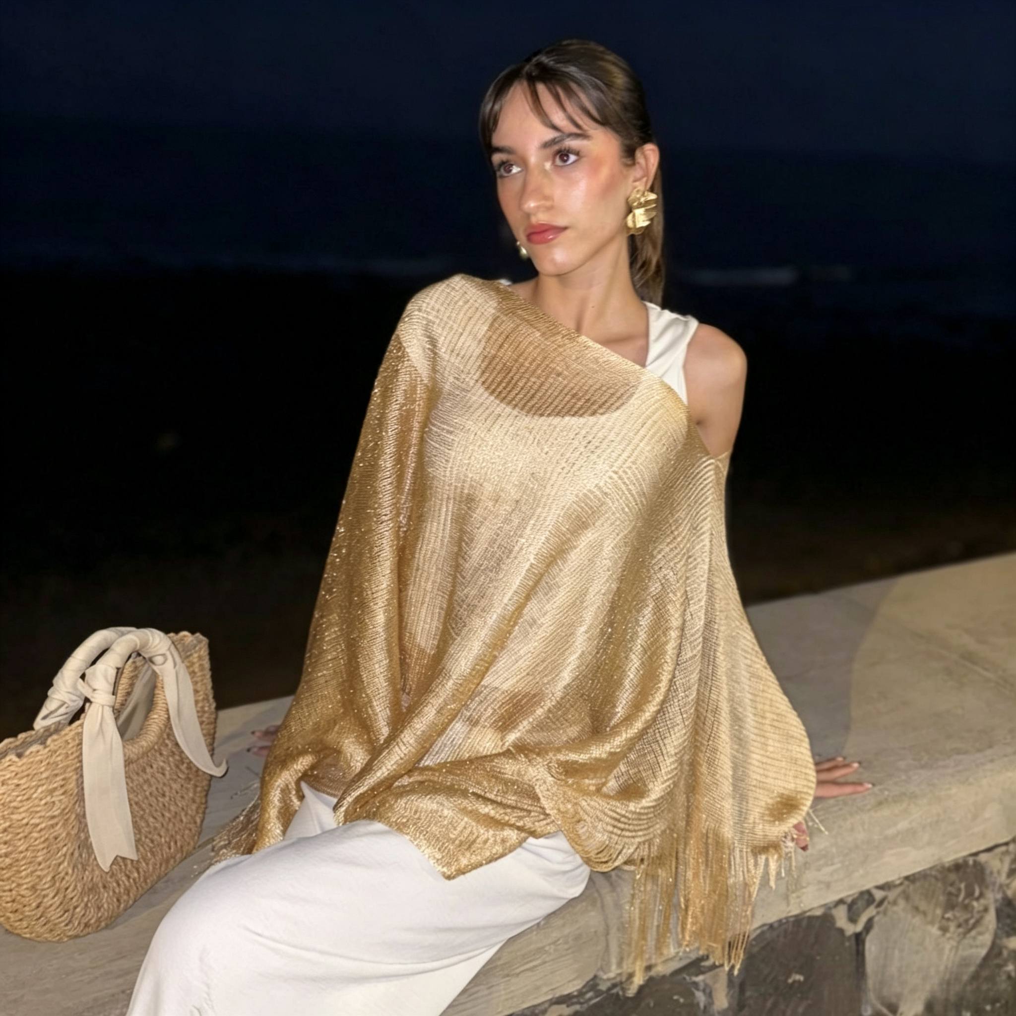TEMU Chal elegante de malla con , , transpirable, con de caída, bufanda de moda para salidas, uso diario, versátil y elegante, un fotogénico, bufanda