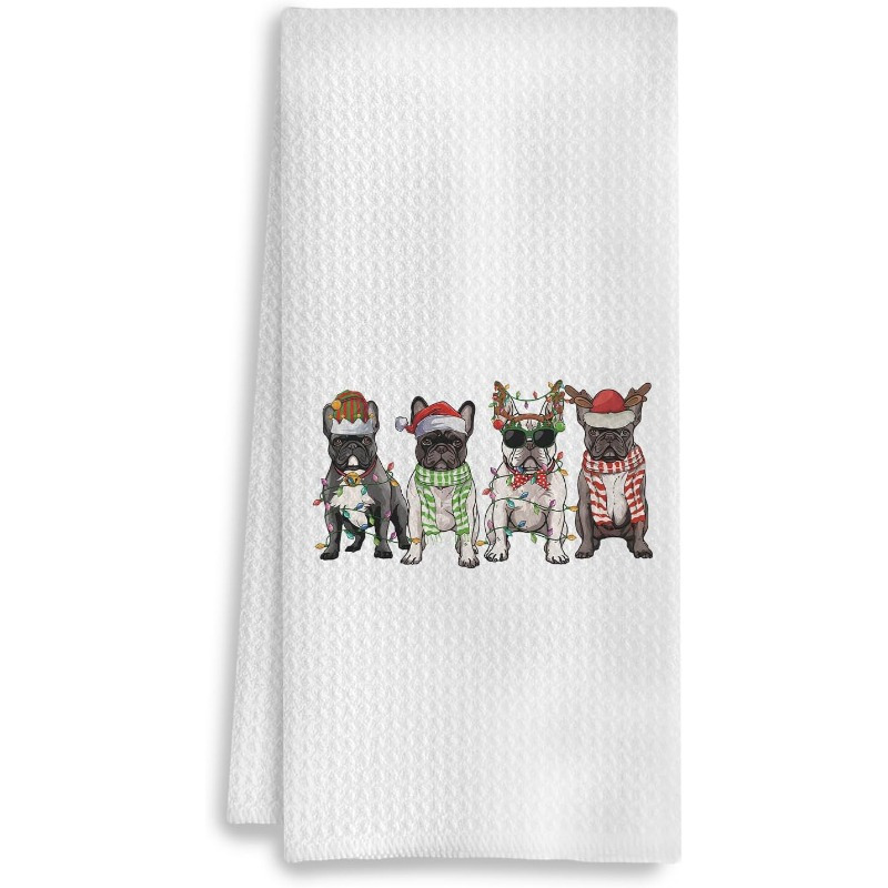 

1pc French Bulldog Christmas Kitchen Towel, 18x26 Inch Soft Polyester Dish Cloth, Modern Weave, Machine Washable, Decorative Tea Towel For Home & Kitchen, Ideal Gift For Dog Lovers